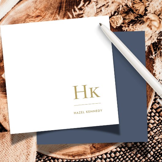 Navy Gold Monogram Eenvoudige Elegante Sociale Not Notitiekaartje