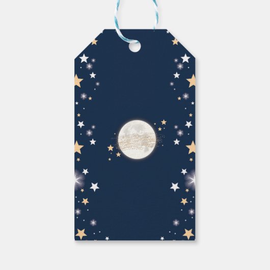 Navy Gold Moon Baby shower gunsten Twinkle Star Cadeaulabel (Achterkant)