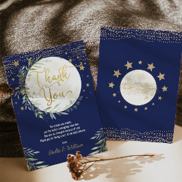 Navy Gold Moon & Stars Baby shower Bedankkaart