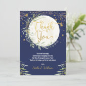 Navy Gold Moon & Stars Baby shower Bedankkaart (Staand voorkant)