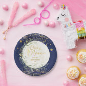 Navy Gold Moon & Stars Greenery Baby shower Papieren Bordje (Feest)