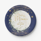 Navy Gold Moon & Stars Greenery Baby shower Papieren Bordje (Voorkant)