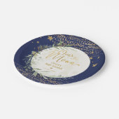 Navy Gold Moon & Stars Greenery Baby shower Papieren Bordje (Gekanteld)