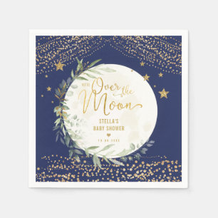 Navy Gold Moon & Stars Greenery Baby shower Servet