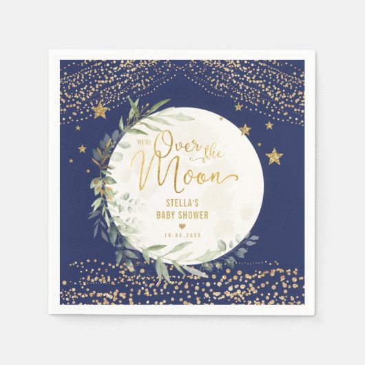 Navy Gold Moon & Stars Greenery Baby shower Servet (Voorkant)