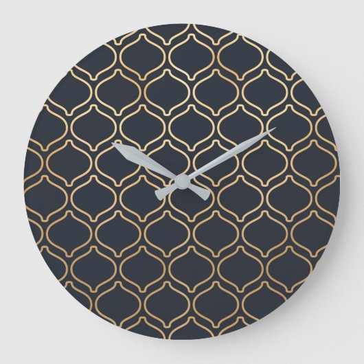 Navy & Gold Moroccan Pattern Grote Klok (Voorkant)