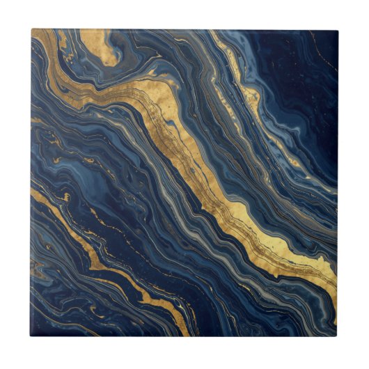 Navy & Gold Natural Marble – Luxury Ceramic Tile Tegeltje (Voorkant)