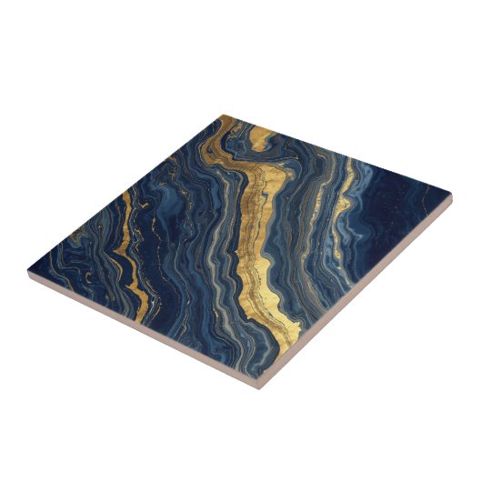 Navy & Gold Natural Marble – Luxury Ceramic Tile Tegeltje (Zijkant)