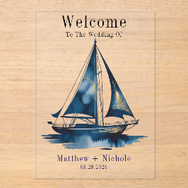 Navy Gold Nautical Boat Gold Wedding Welcome Sign Acryl Uitnodigingen