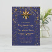 Navy Gold North Star Glitter Confetti kerst Kaart (Staand voorkant)