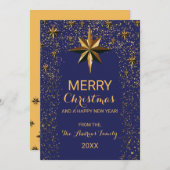 Navy Gold North Star Glitter Confetti Kerstmis Feestdagenkaart (Voorkant / Achterkant)