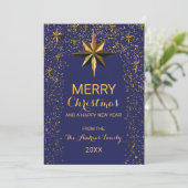 Navy Gold North Star Glitter Confetti Kerstmis Feestdagenkaart (Staand voorkant)