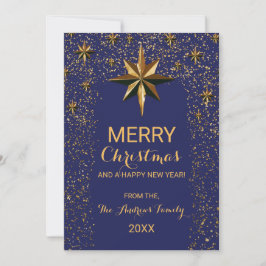 Navy Gold North Star Glitter Confetti Kerstmis Feestdagenkaart