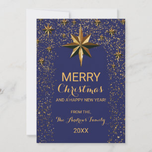Navy Gold North Star Glitter Confetti Kerstmis Feestdagenkaart