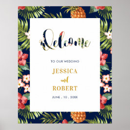 Navy & Gold | Onwelkomstteken Tropical Summer Wedu Poster