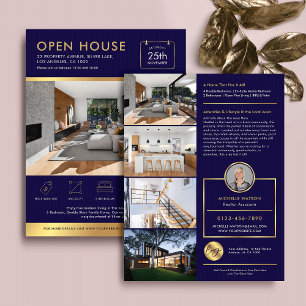 Navy & Gold Open Huis Te Koop Flyer Met Foto'S