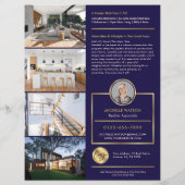 Navy & Gold Open Huis Te Koop Flyer Met Foto'S (Achterkant)