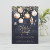 Navy Gold Ornamenten Baubles Kerstfeest Kaart (Staand voorkant)