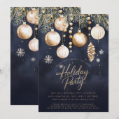 Navy Gold Ornamenten Baubles Kerstfeest Kaart (Voorkant / Achterkant)