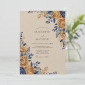 Navy Gold Ornate Rustic Wedding Kaart (Staand voorkant)