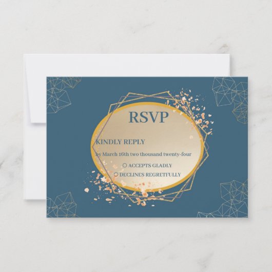 Navy Gold Oval Floral Boho RSVP Kaartje (Voorkant)