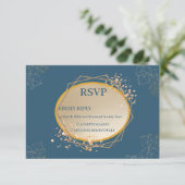 Navy Gold Oval Floral Boho RSVP Kaartje (Staand voorkant)