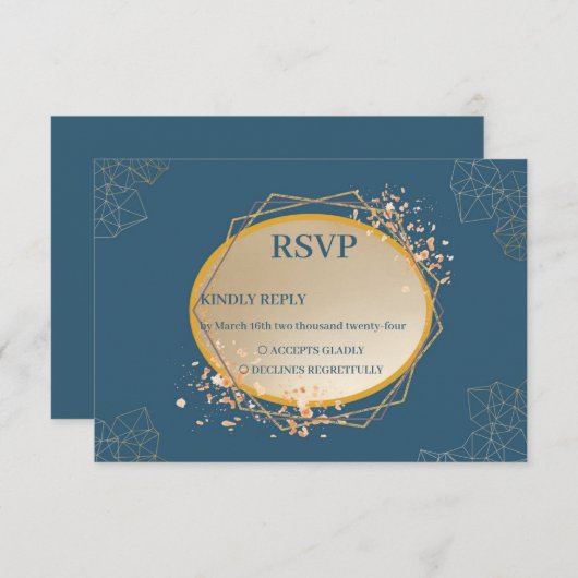 Navy Gold Oval Floral Boho RSVP Kaartje (Voorkant / Achterkant)