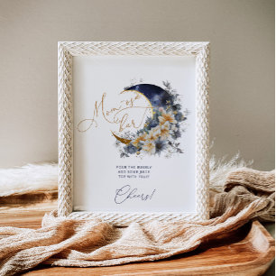 Navy gold over de maan baby shower Mom-osa bar Poster