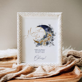 Navy gold over de maan baby shower Mom-osa bar Poster