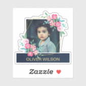 NAVY GOLD OVERLAY PINK BLUSH FLORAL WREATH FOTO STICKER (Vel)