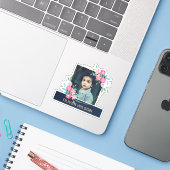 NAVY GOLD OVERLAY PINK BLUSH FLORAL WREATH FOTO STICKER (Laptop met iPhone)