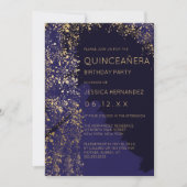 Navy Gold Paint Splatter Brushstroke Quinceañera Kaart (Voorkant)