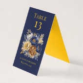 Navy Gold Painted Peony Trouwtafel Nummer Kaart (Voorkant)