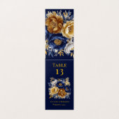 Navy Gold Painted Peony Trouwtafel Nummer Kaart (Buitenkant ongevouwen)