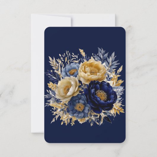 Navy Gold Painted Peony Wedding RSVP Kaarten (Achterkant)