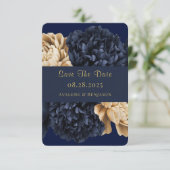Navy Gold Painted Peony Wedding Save the Date Kaar Bedankkaart (Staand voorkant)