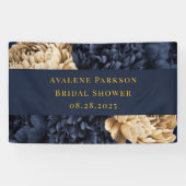 Navy Gold Painted Peony Wedding Spandoek (Horizontaal)