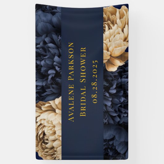 Navy Gold Painted Peony Wedding Spandoek (Verticaal)