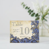 Navy Gold Paisley Wedding Table Number Briefkaart (Staand voorkant)