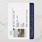 Navy Gold Passport Bestemmingsfoto Bewaar de datum Folie Uitnodiging (Achterkant)