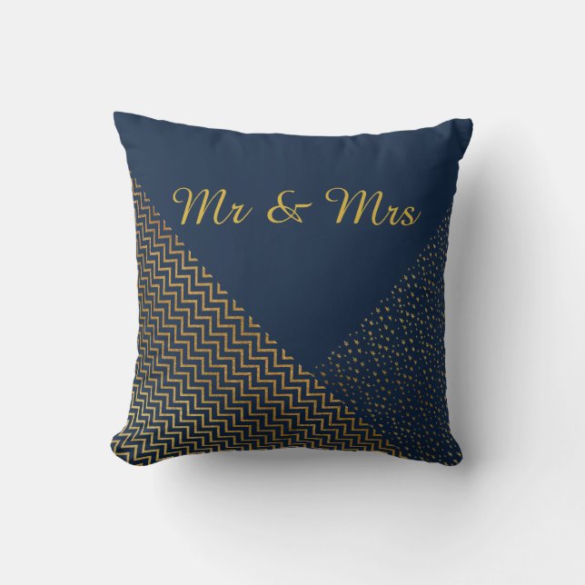 Navy Gold Pattern Monogram CUSHION RING PILLOW Kussen (Voorkant)