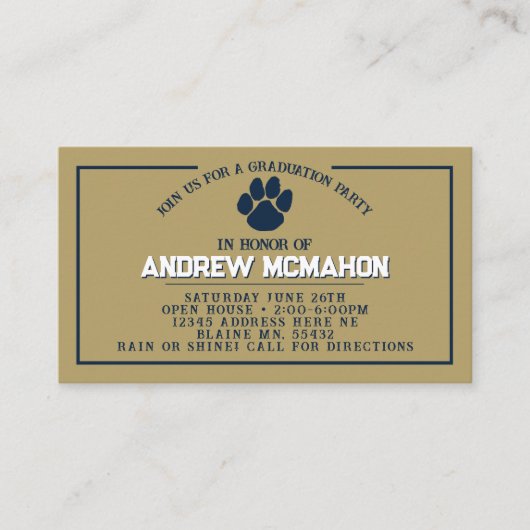 Navy & Gold Pawprint Mini Afstuderen Uitnodigingen (Voorkant)