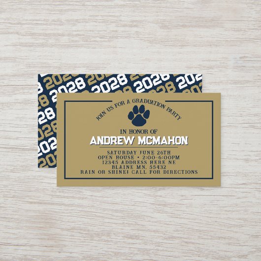 Navy & Gold Pawprint Mini Afstuderen Uitnodigingen