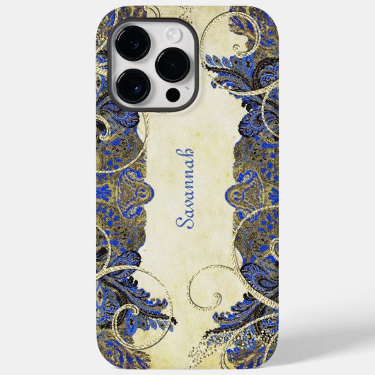 Navy Gold  Peacock Paisley iPhone 4 Case (Achterkant)