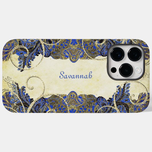 Navy Gold Peacock Paisley iPhone 4 Case (Achterkant (horizontaal))