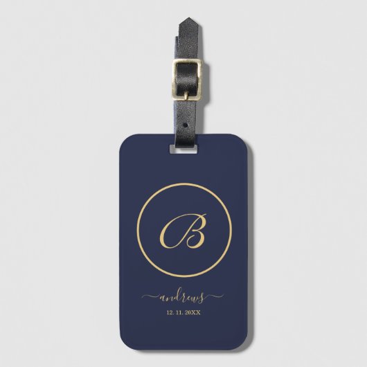 Navy Gold Personalized Signature Bagagelabel (Voorkant (verticaal))