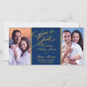 Navy Gold Photo Collage Wedding Save the Date