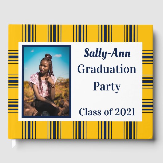 Navy Gold Photo Graduation Party Gastenboek (Voorkant)