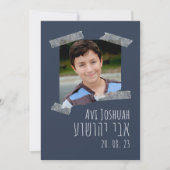 Navy, Gold & Photo Hebrew Bar Mitzvah Uitnodiging (Voorkant)