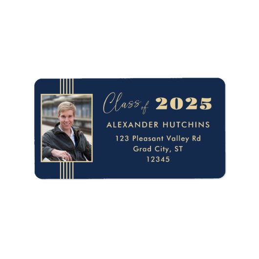 Navy Gold Photo Lijst 2025 Afstudeerder Adres Etiket (Voorkant)